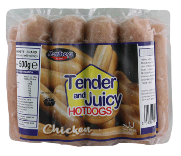 MANDHEY'S TENDER & JUICY Chicken Hotdog - Regular 500g